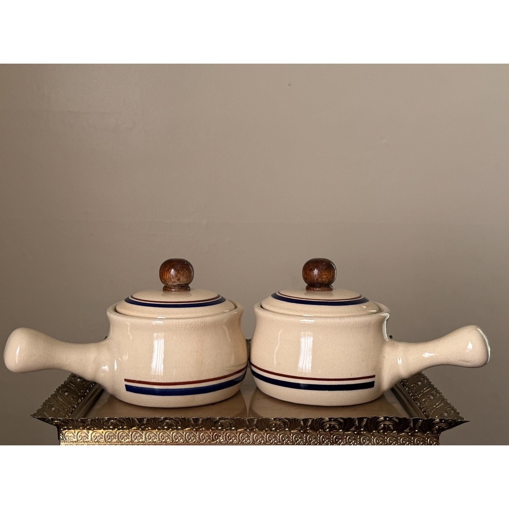 Vintage Set of 2 French Onion Soup Bowls or Crocks with Lids